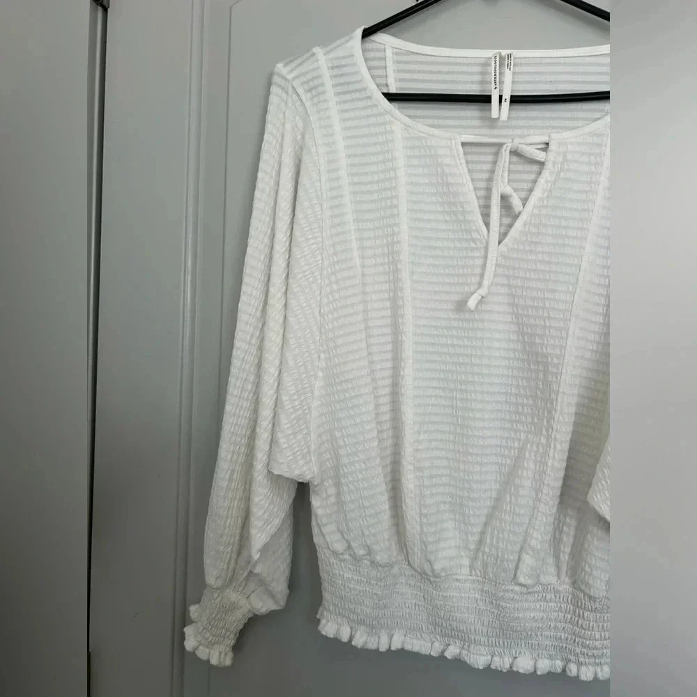 Anthropologie Rebecca smocked top puff sleeves white size small